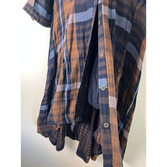 Chelsea & Theodore Shirt Dress Gauze Medium Plaid Button Front Pockets High Low - Picture 4 of 8